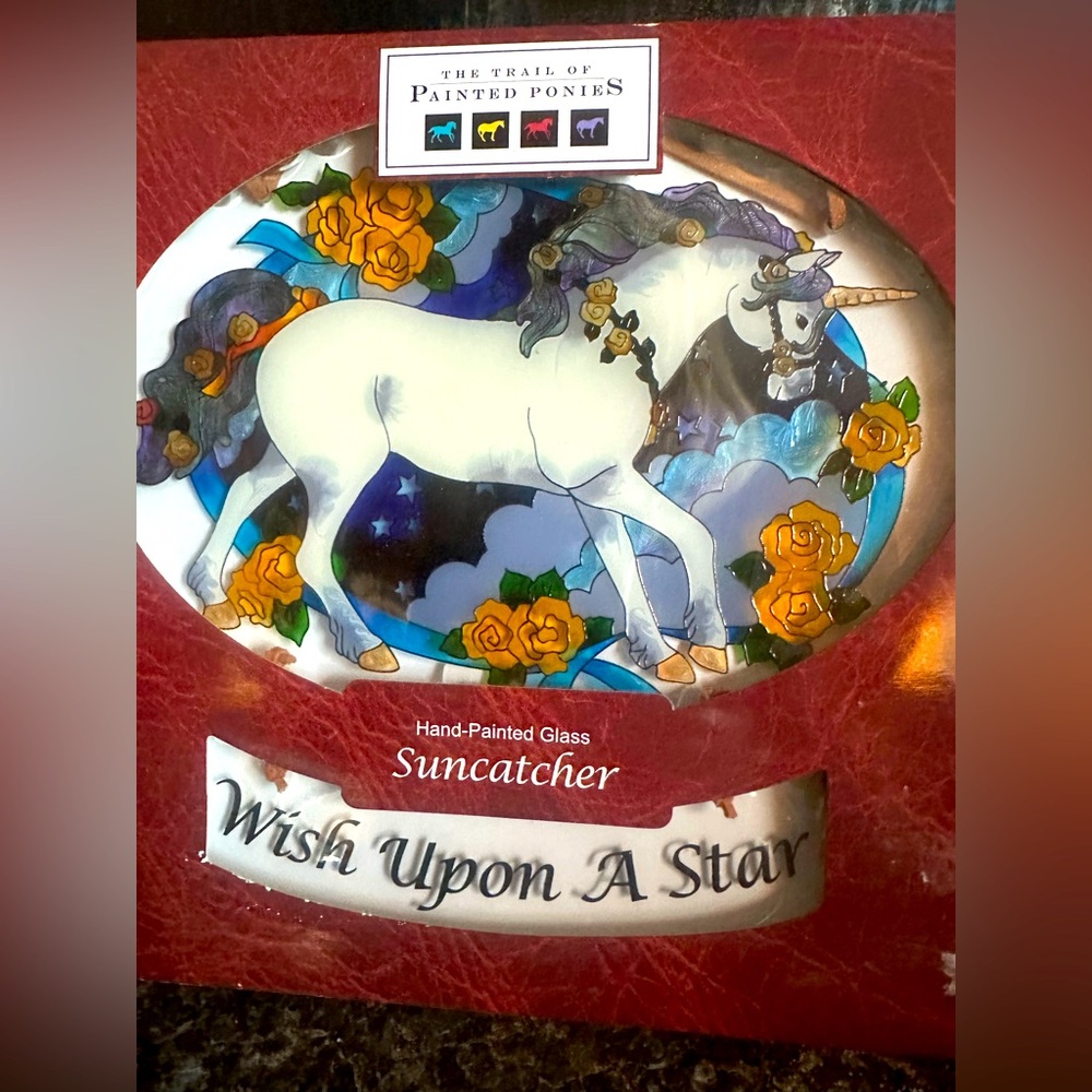 NIB Joan Baker Trail Of Painted Ponies UNICORN SUNCATCHER Tribal Art Glass